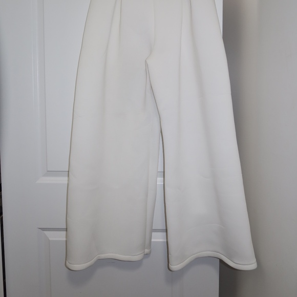 PLT White Bonded Scuba Pleated Extreme Wide Leg Trousers - Picture 3 of 3